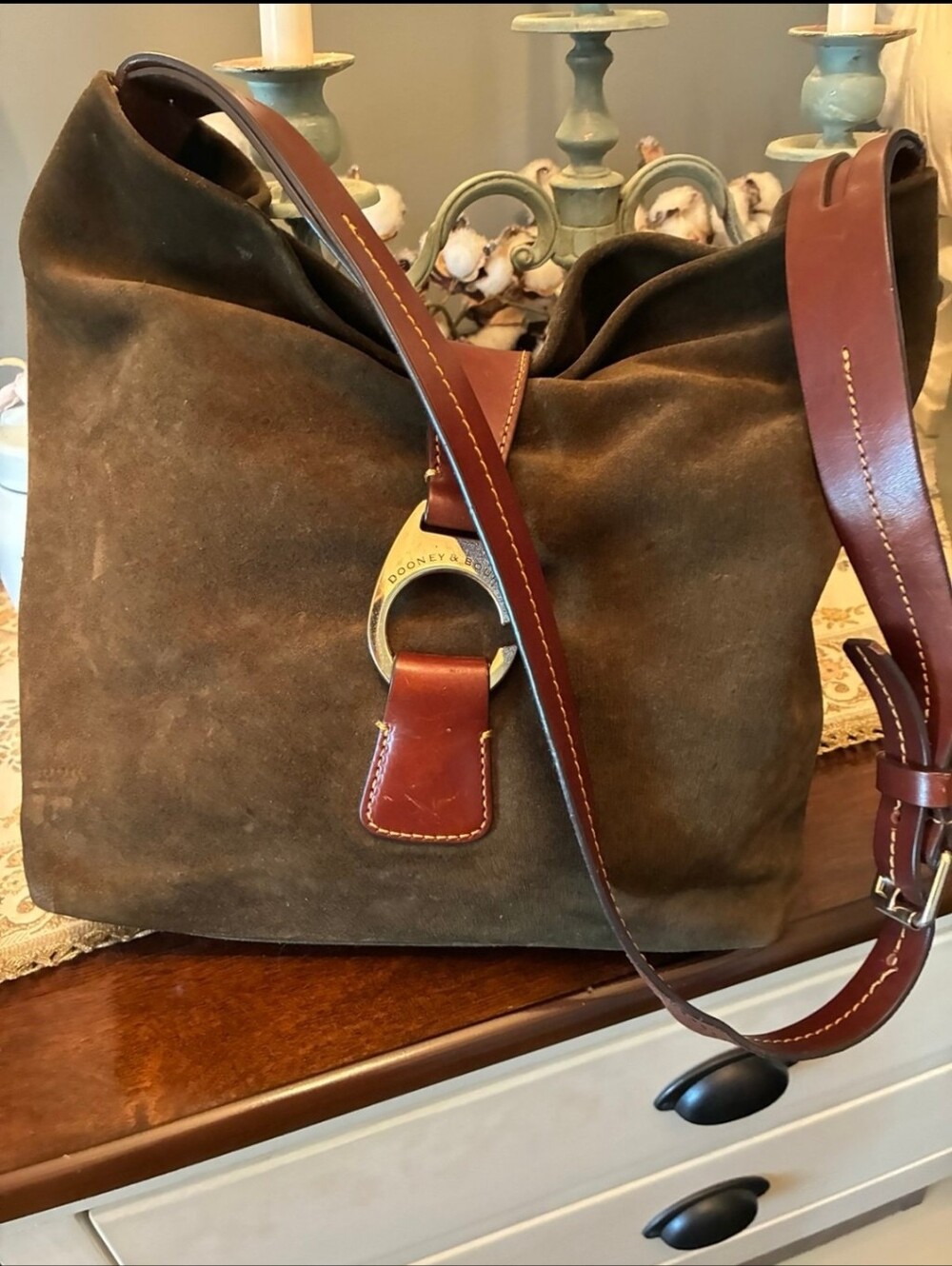 Moss Dooney & Bourke Suede Logo Lock Shoulder Bag - Moss Green Olive Vintage